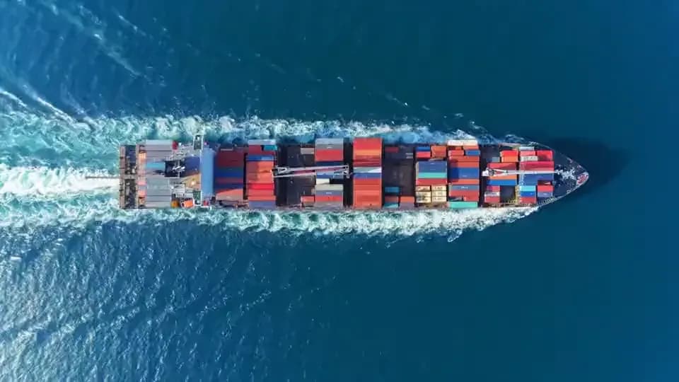 A container ship under way, seen from above
