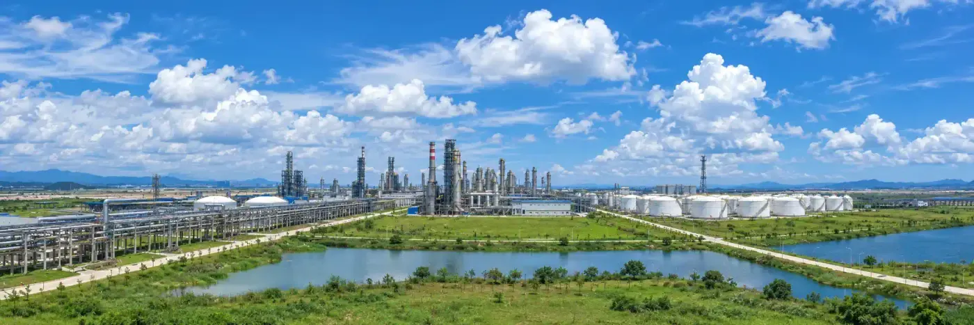 A full factory site with tanks and production units